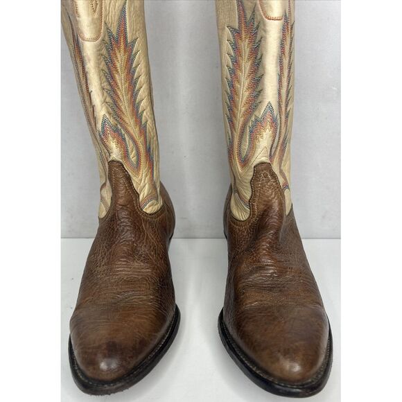 Vintage Rainbow Stitch Tony Lama Cowboy Boots Brown Leather USA 1617 L 9.5M - Picture 3 of 11
